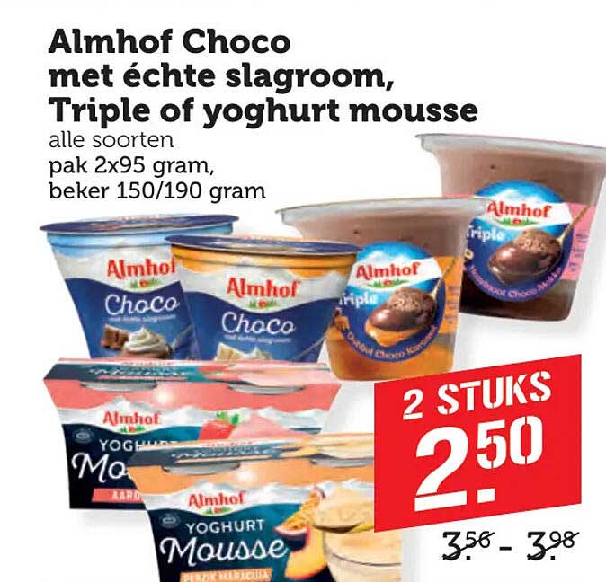 Almhof Choco met échte slagroom, Triple of yoghurt mousse 2 STUKS