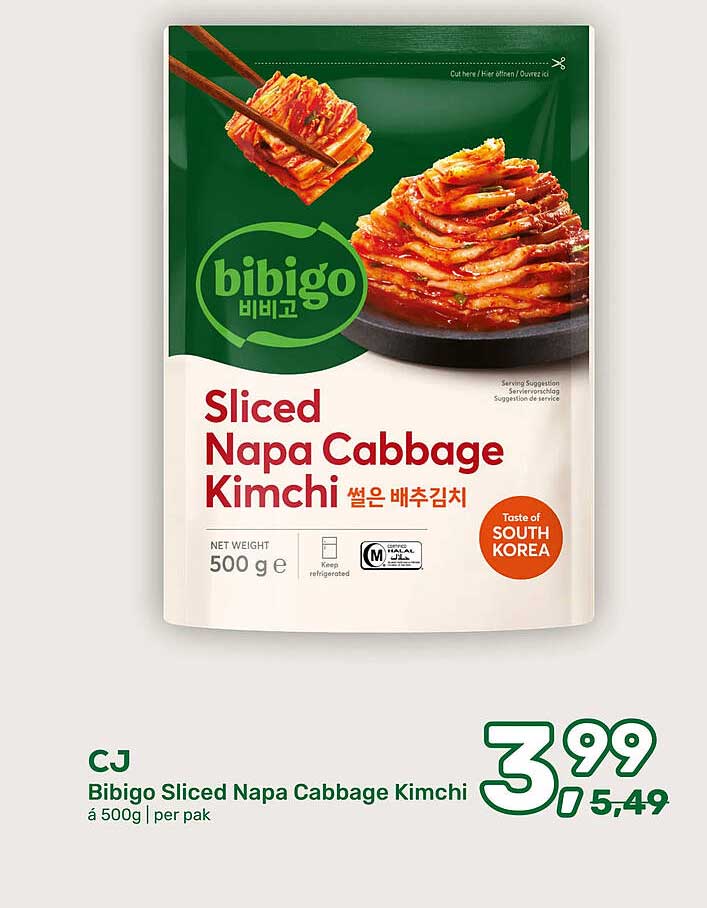 Bibigo Sliced Napa Cabbage Kimchi á 500g | per pak