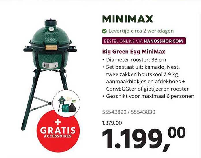 Big Green Egg MiniMax + gratis accessoires