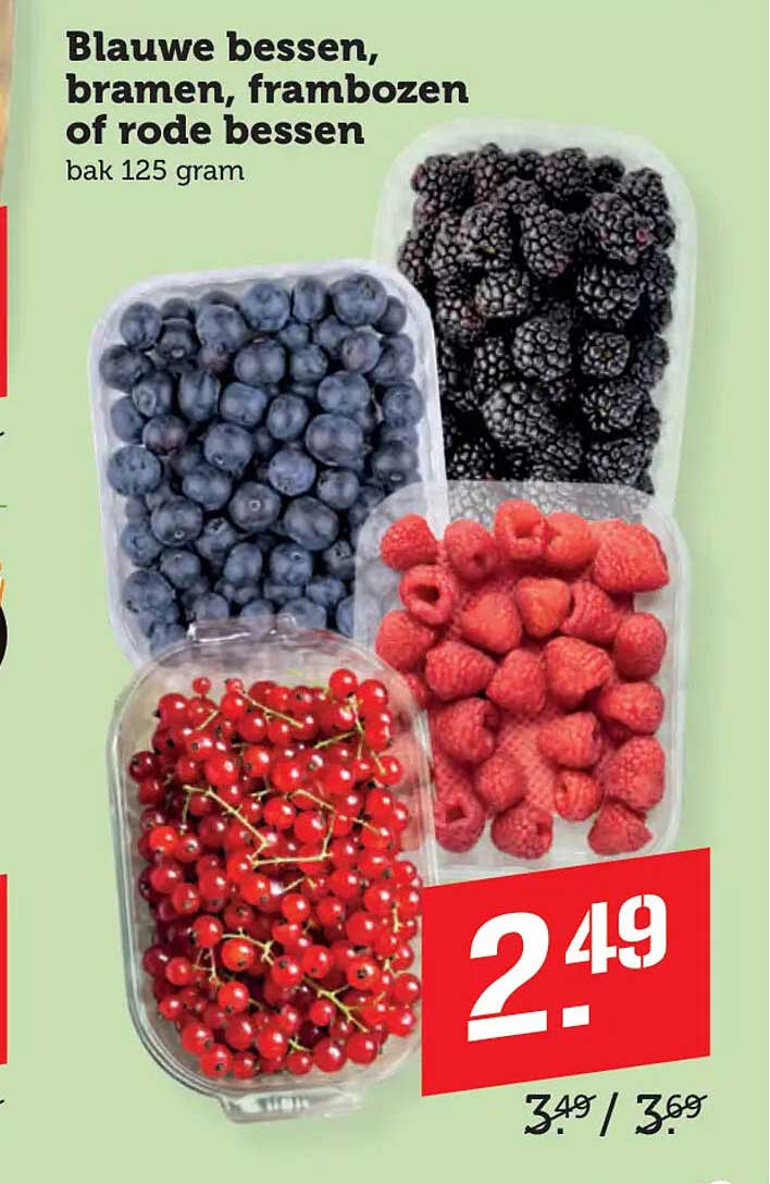 Blauwe bessen, bramen, frambozen of rode bessen bak 125 gram