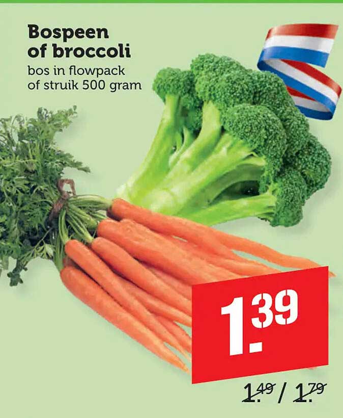Bospeen of broccoli bos in flowpack of struik 500 gram