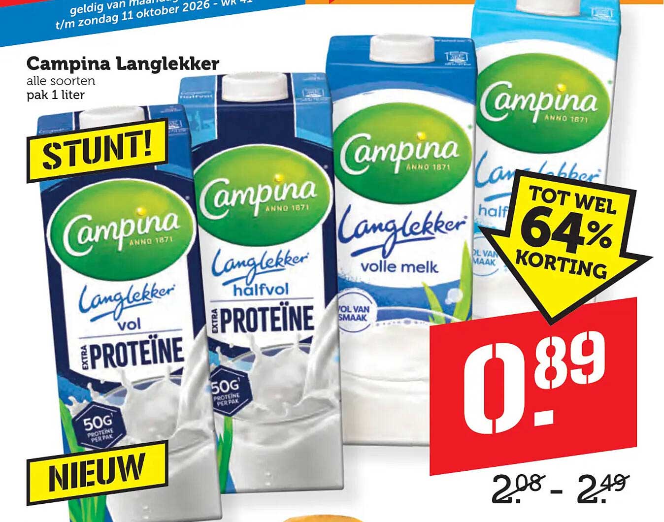 Campina Langlekker alle soorten pak 1 liter STUNT! NIEUW