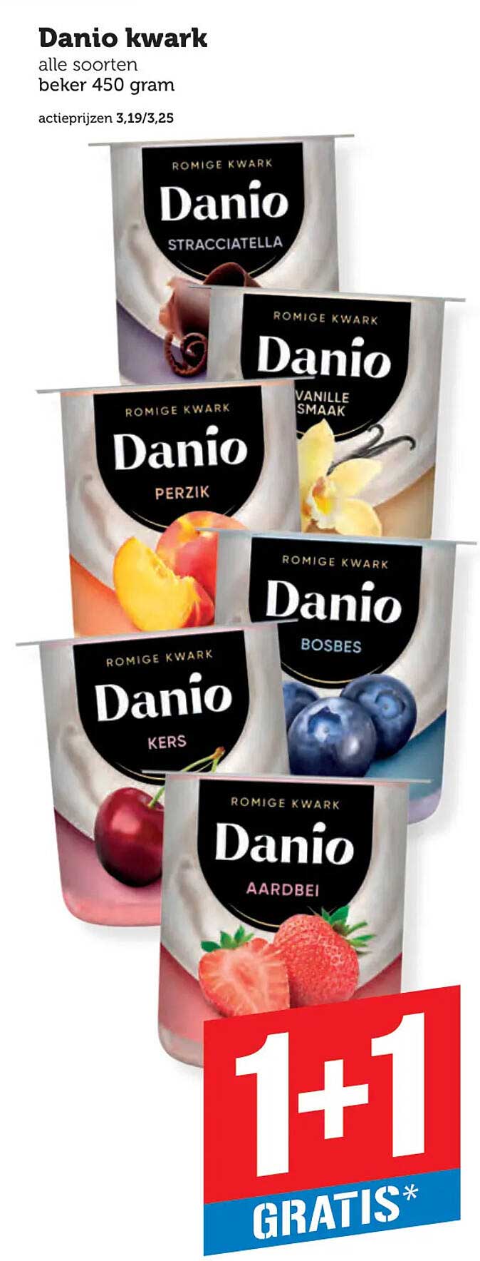 Danio kwark alle soorten beker 450 gram 1+1 gratis