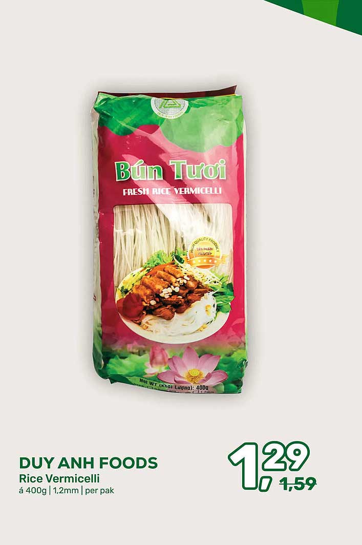 DUY ANH FOODS Rice Vermicelli á 400g | 1,2mm | per pak