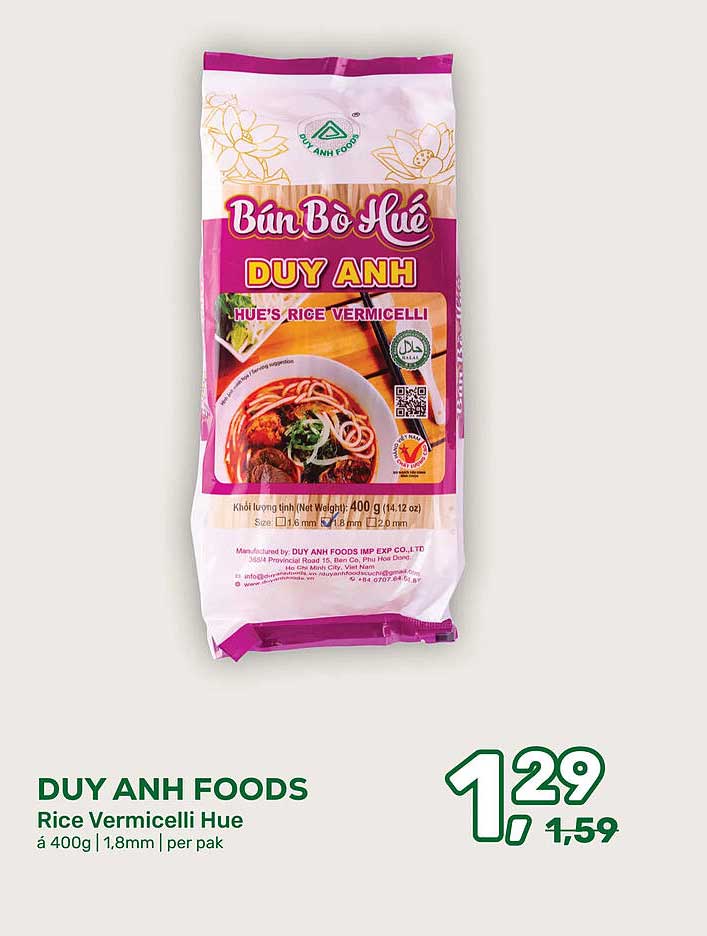 DUY ANH FOODS Rice Vermicelli Hue á 400g | 1,8mm | per pak