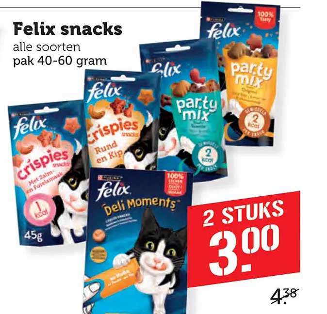 Felix snacks alle soorten pak 40-60 gram 2 STUKS