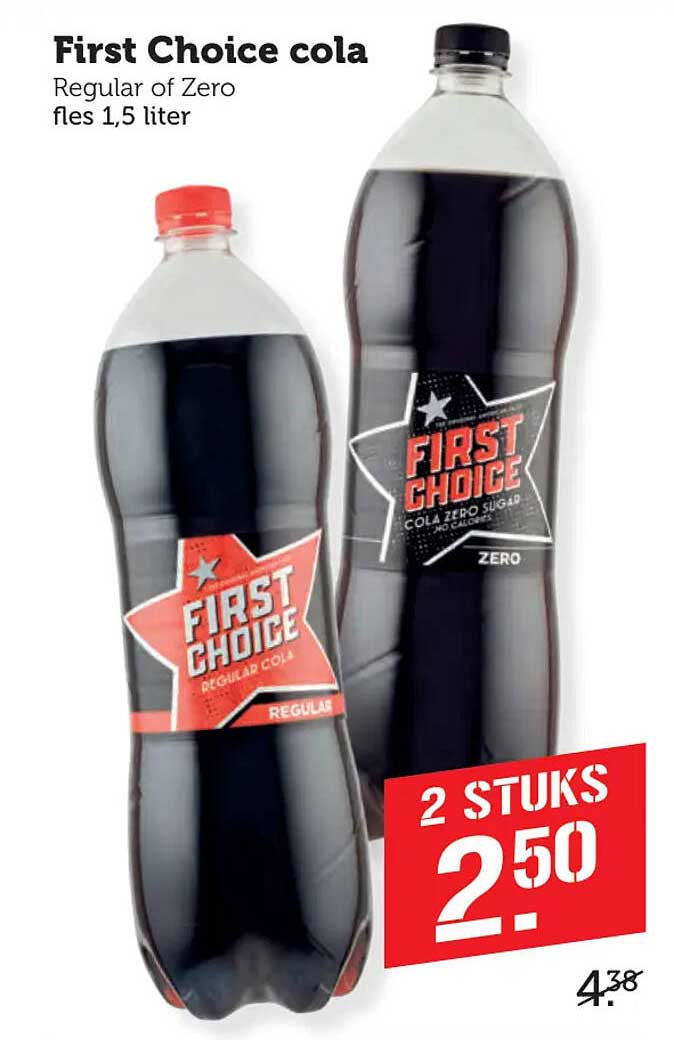 First Choice cola Regular of Zero fles 1,5 liter 2 stuks