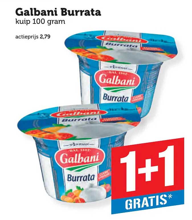 Galbani Burrata kuip 100 gram 1+1 gratis