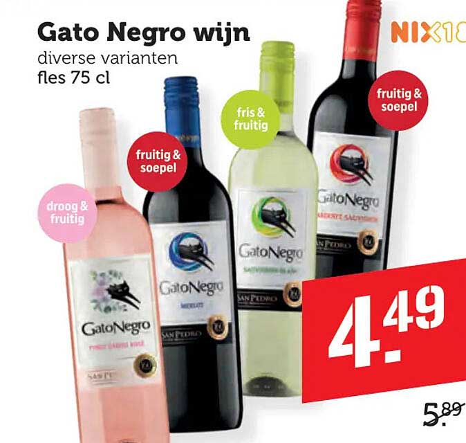Gato Negro wijn diverse varianten fles 75 cl