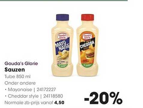 Gouda’s Glorie Sauzen Tube 850 ml Onder andere Mayonaise | 24172227 Cheddar style | 24118580