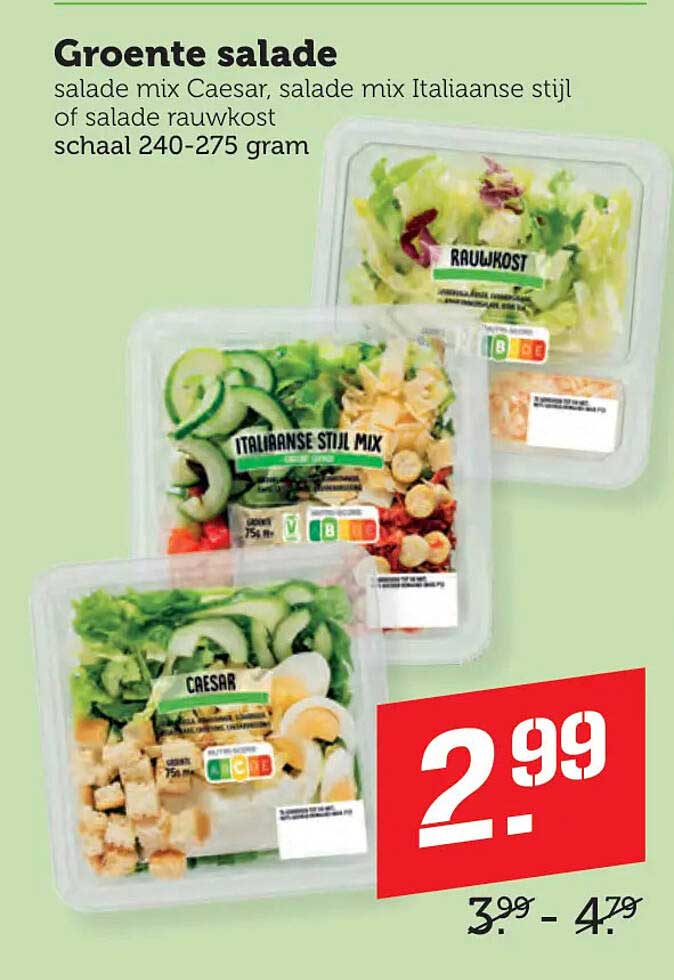 Groente salade salade mix Caesar, salade mix Italiaanse stijl of salade rauwkost schaal 240-275 gram