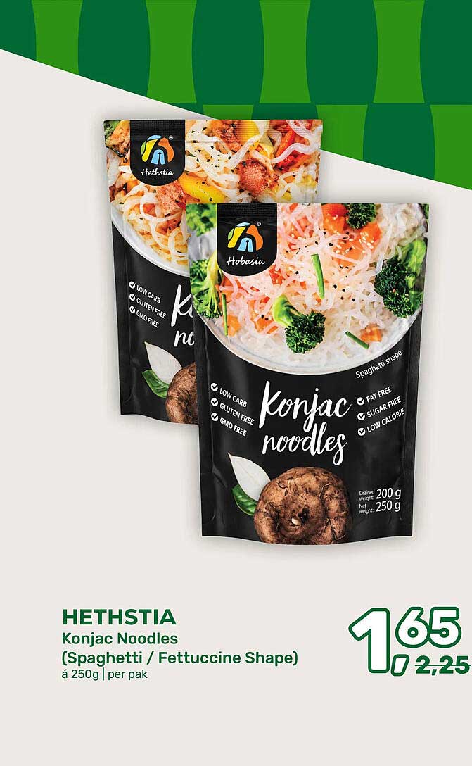 HETHSTIA Konjac Noodles (Spaghetti / Fettuccine Shape) á 250g | per pak