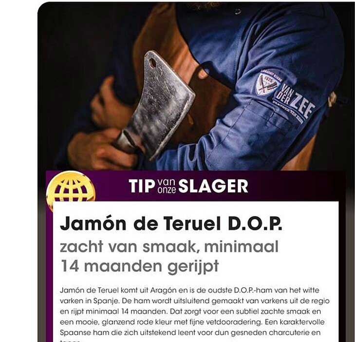Jamón de Teruel D.O.P. zacht van smaak, minimaal 14 maanden gerijpt