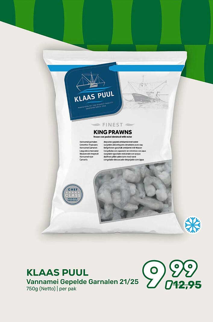 KLAAS PUUL Vannamei Gepelde Garnalen 21/25 750g (Netto) | per pak