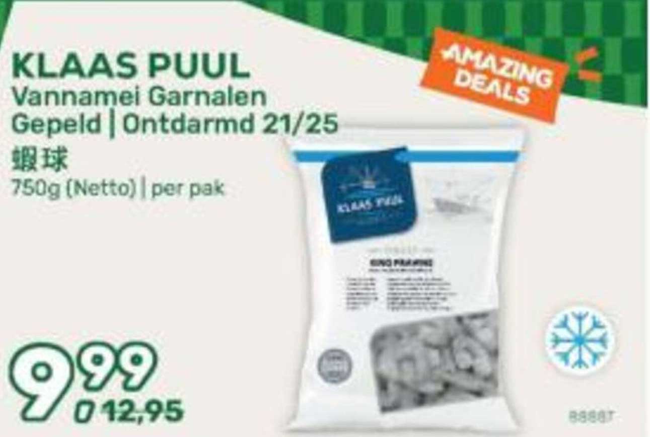 KLAAS PUUL Vannnamei Garnalen Gepeld | Ontdarmd 21/25 750g (Netto) | per pak