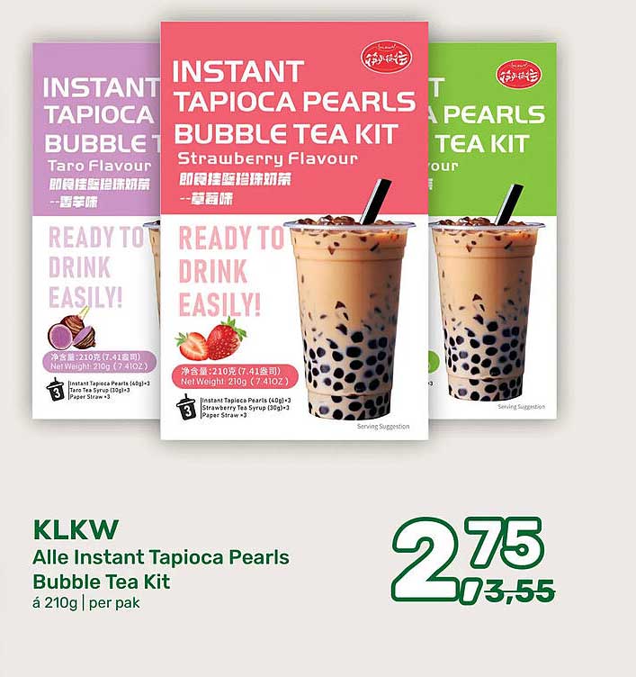 KLKW Alle Instant Tapioca Pearls Bubble Tea Kit á 210g | per pak