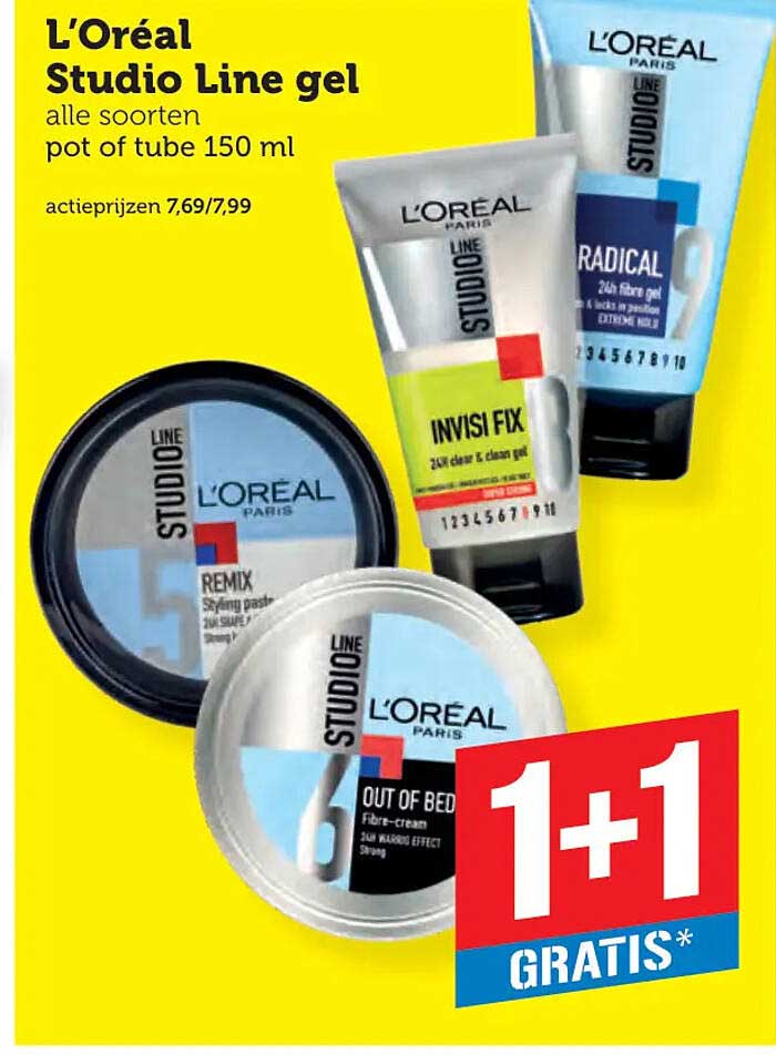 L'Oréal Studio Line gel alle soorten pot of tube 150 ml 1+1 GRATIS*