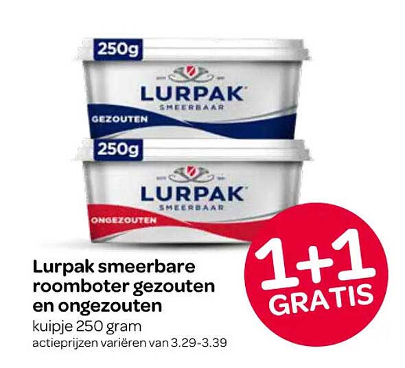 Lurpak smeerbare roomboter gezouten en ongezouten kuipje 250 gram 1+1 GRATIS