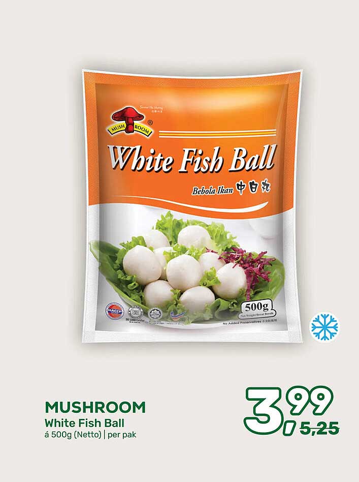 MUSHROOM White Fish Ball à 500g (Netto) | per pak