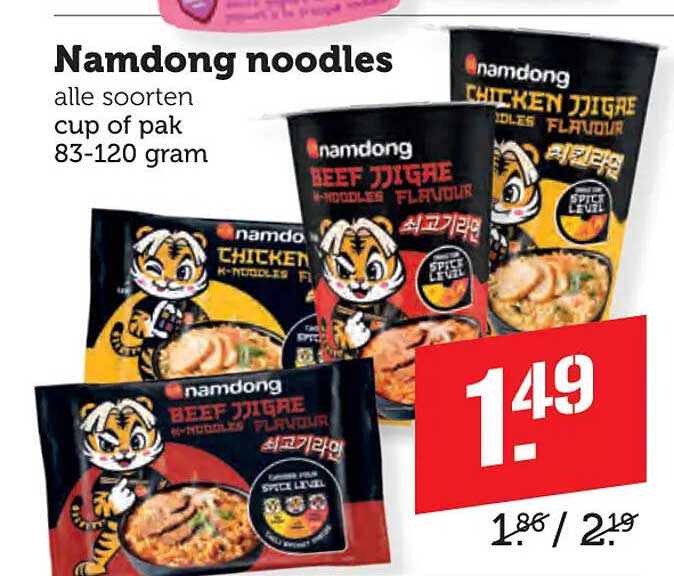 Namdong noodles alle soorten cup of pak 83-120 gram