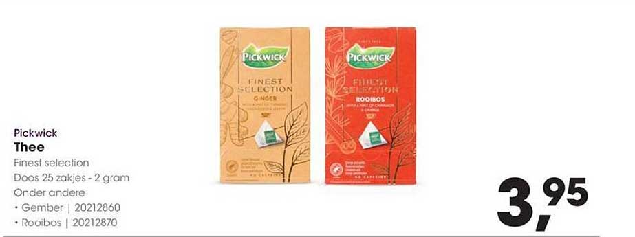 Pickwick Thee Finest selection Doos 25 zakjes - 2 gram Onder andere • Gember | 20212860 • Rooibos | 20212870