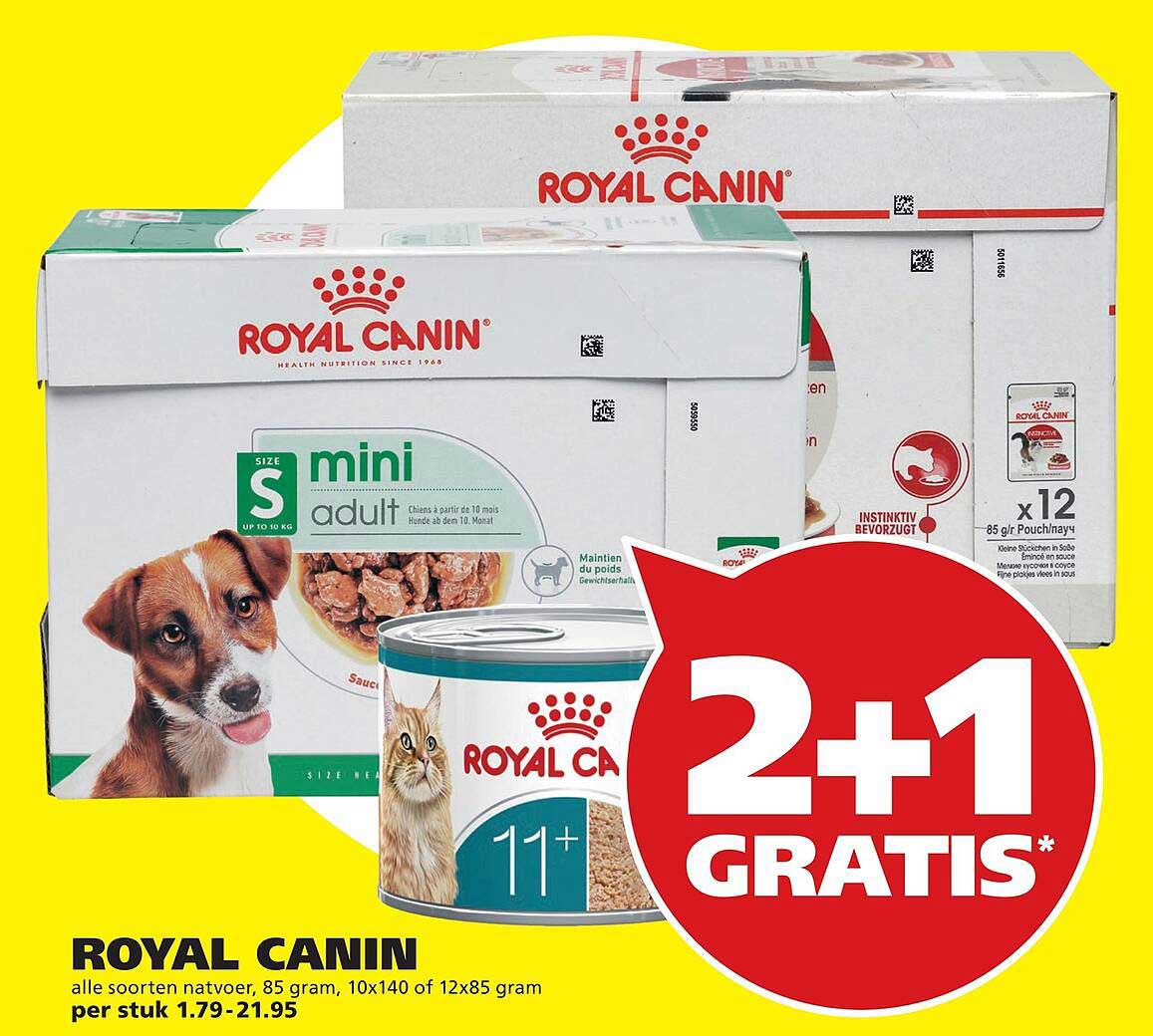 ROYAL CANIN alle soorten natvoer, 85 gram, 10x140 of 12x85 gram 2+1 GRATIS*
