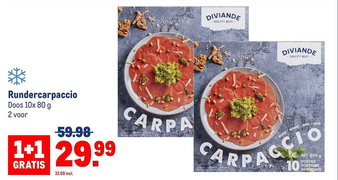 Rundercarpaccio Doos 10x 80 g 2 voor 1+1 GRATIS