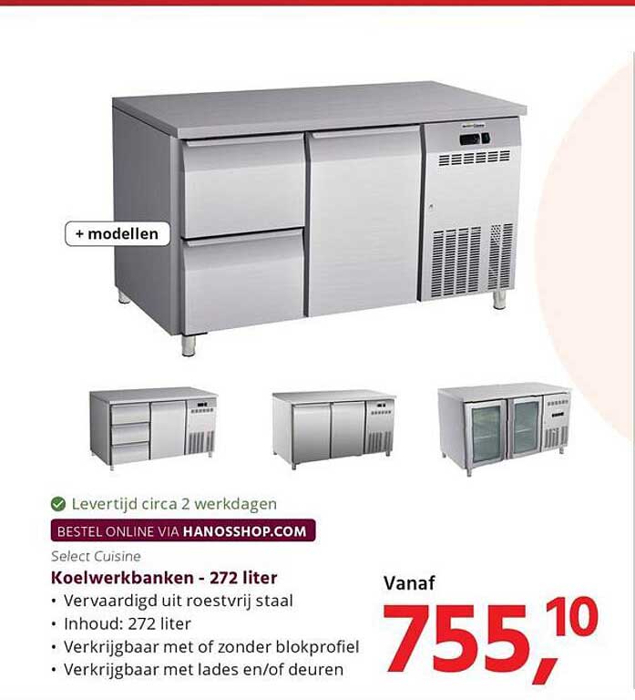 Select Cuisine Koelwerkbanken - 272 liter