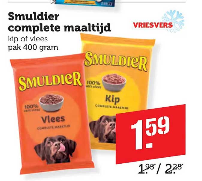 Smuldier complete maaltijd kip of vlees pak 400 gram