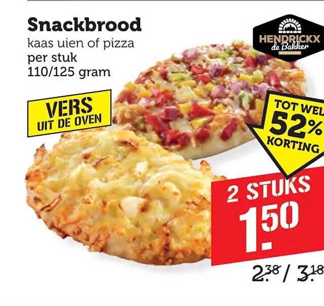 Snackbrood kaas ui of pizza per stuk 110/125 gram
