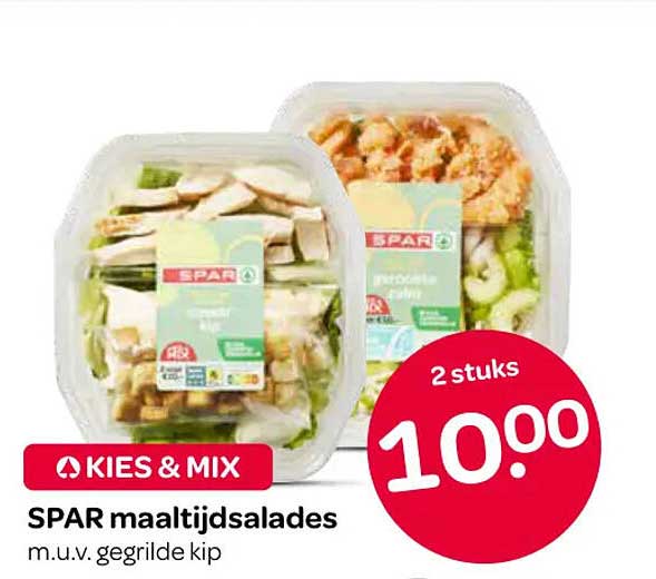 SPAR maaltijdsalades m.u.v. gegrilde kip 2 stuks