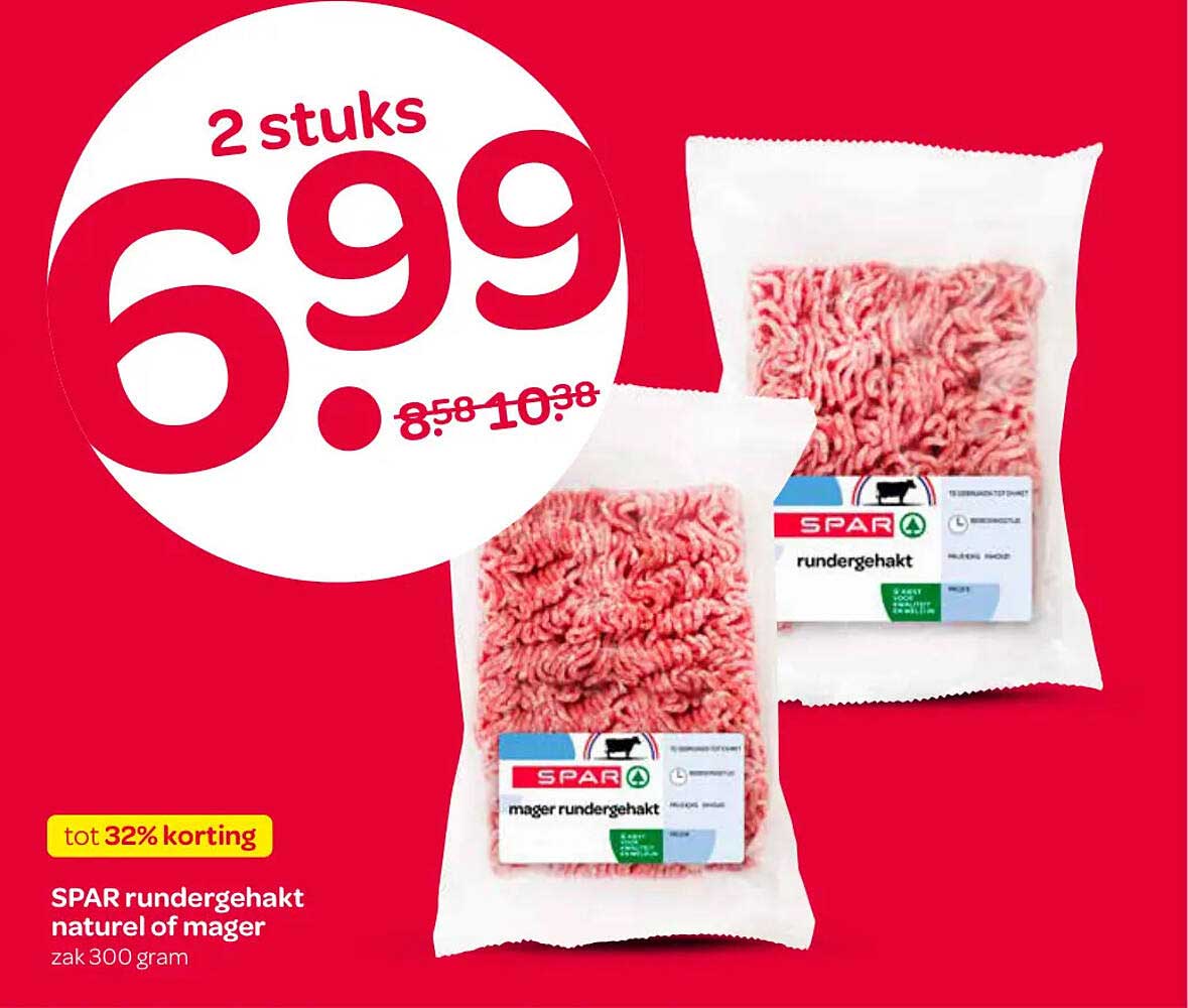 SPAR rundergehakt naturel of mager zak 300 gram 2 stuks