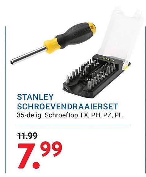 STANLEY SCHROEVENDRAAIERSET 35-delig. Schroef top TX, PH, PZ, PL.