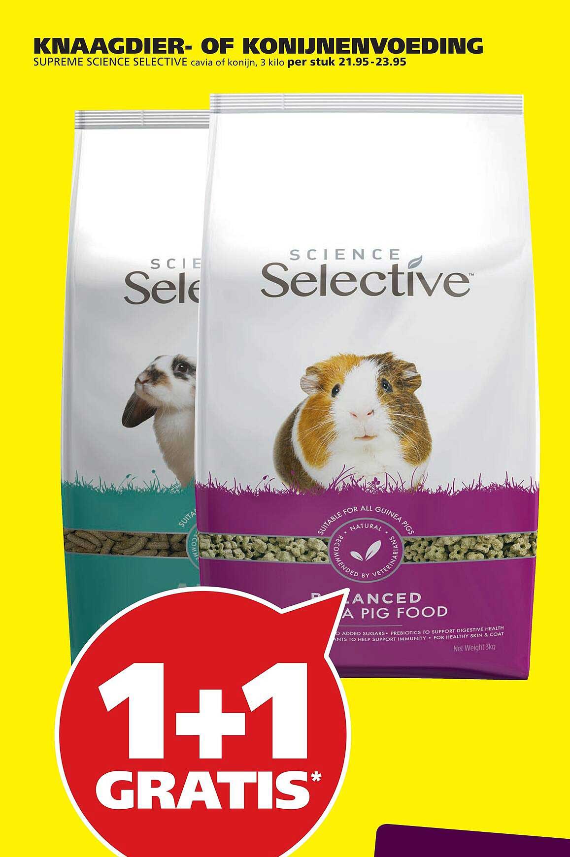 SUPREME SCIENCE SELECTIVE cavia of konijn, 3 kilo per stuk 21.95-23.95 1+1 GRATIS*