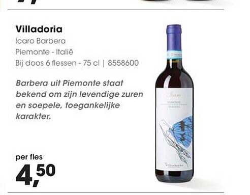 Villadoria Icaro Barbera Piemonte - Italië Bij doos 6 flessen - 75 cl | 8558600