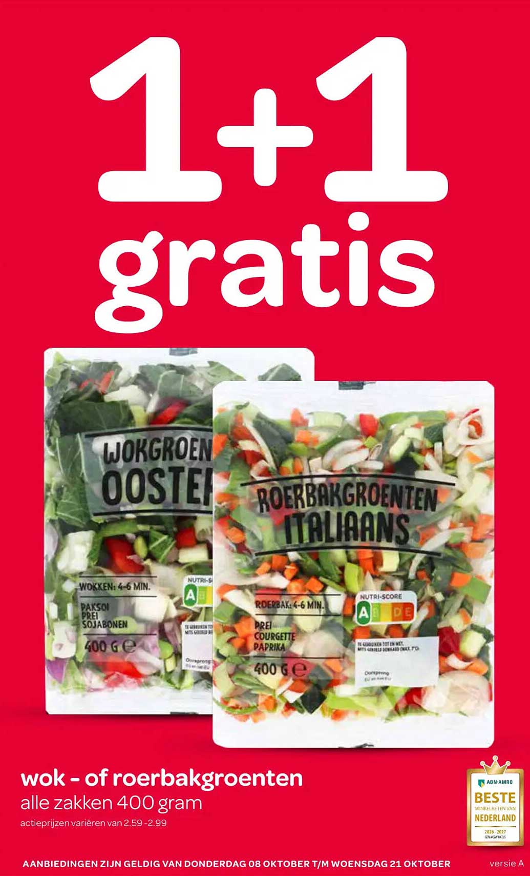 wok- of roerbakgroenten alle zakken 400 gram 1+1 gratis