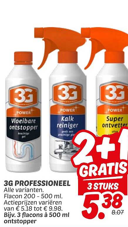 3G PROFESSIONEEL Vloeibare ontstopper, Kalk reiniger en Super ontvetter