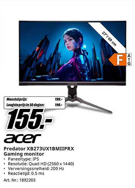 Acer Predator XB273UX1BMIIPRX Gaming monitor