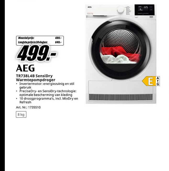 AEG TR738L4B SensiDry Warmtepompdroger
