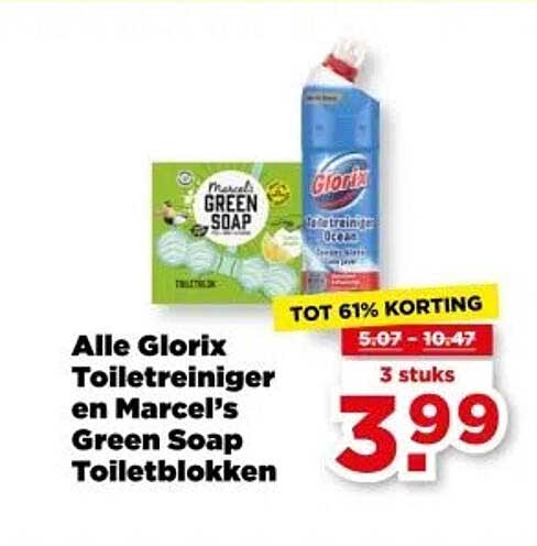 Alle Glorix Toiletreiniger en Marcel’s Green Soap Toiletblokken