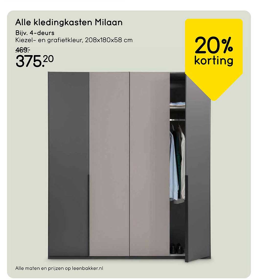 Alle kledingkasten Milaan Bijv. 4-deurs Kiez- en grafietkleur, 208x180x58 cm