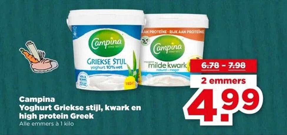 Campina Yoghurt Griekse stijl, kwark en high protein Greek