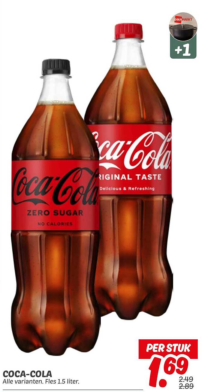COCA-COLA - Alle varianten. Fles 1.5 liter.