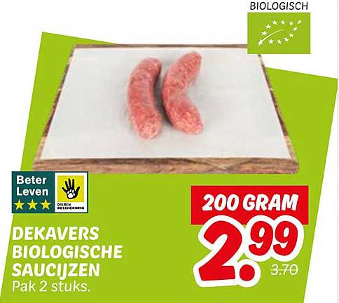DEKAVERS BIOLOGISCHE SAUCIJZEN Pak 2 stuks.