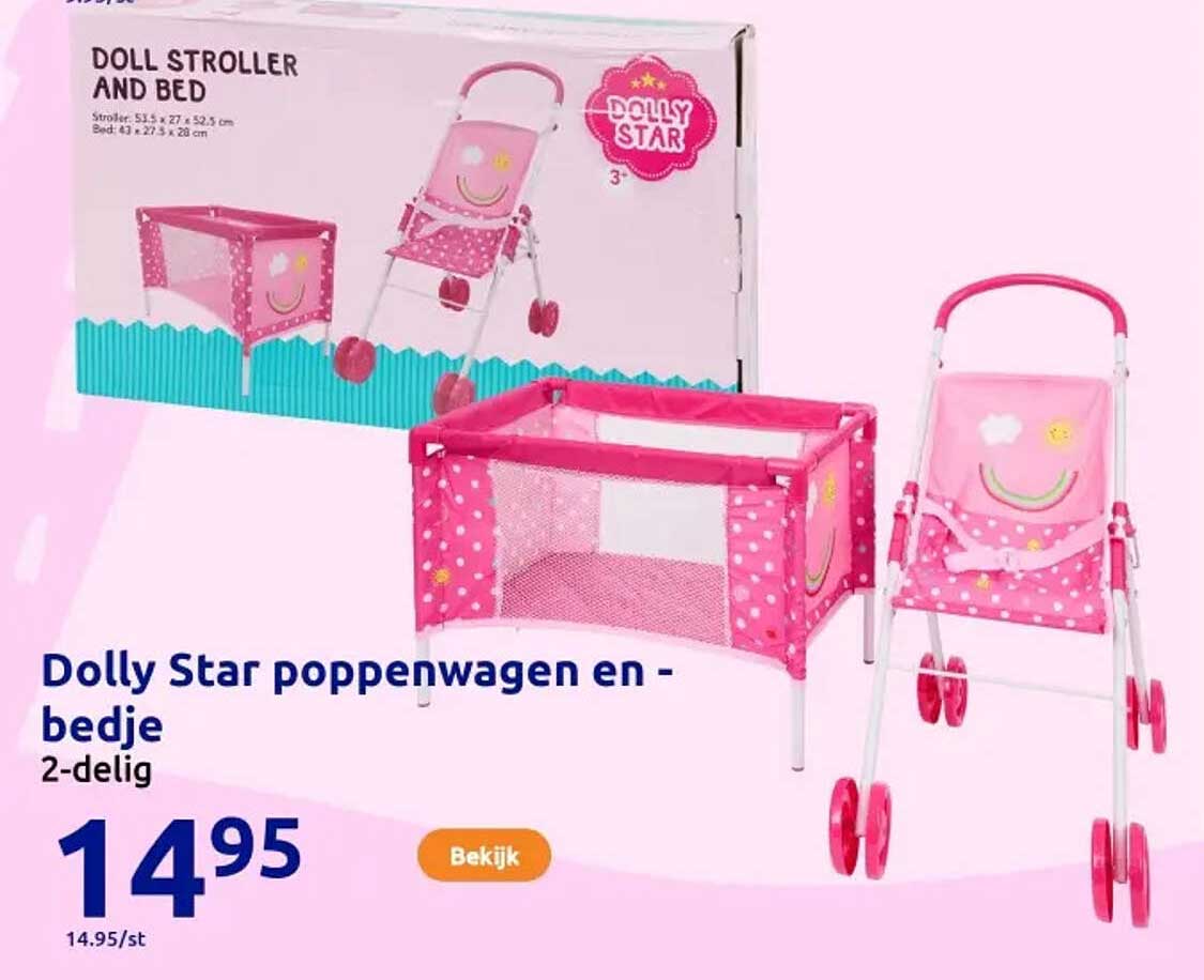 Dolly Star poppenwagen en -bedje 2-delig