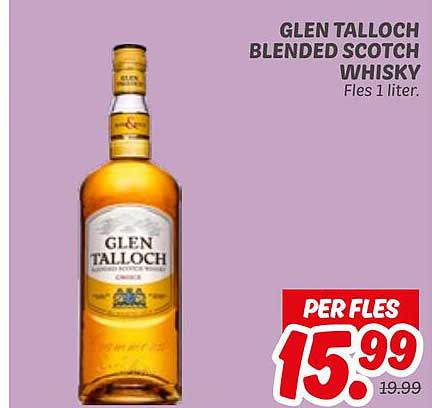 GLEN TALLOCH BLENDED SCOTCH WHISKY Fles 1 liter.