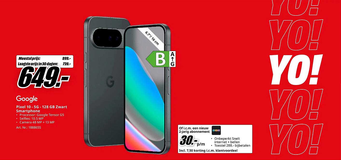 Google Pixel 10 - 5G - 128 GB Zwart Smartphone