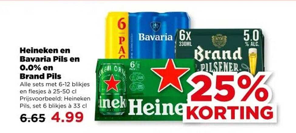 Heineken en Bavaria Pils en 0.0% en Brand Pils