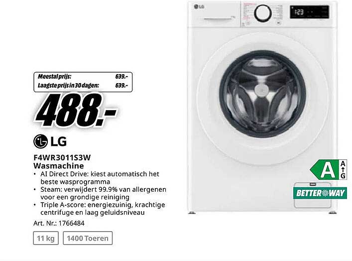 LG F4WR3011S3W Wasmachine