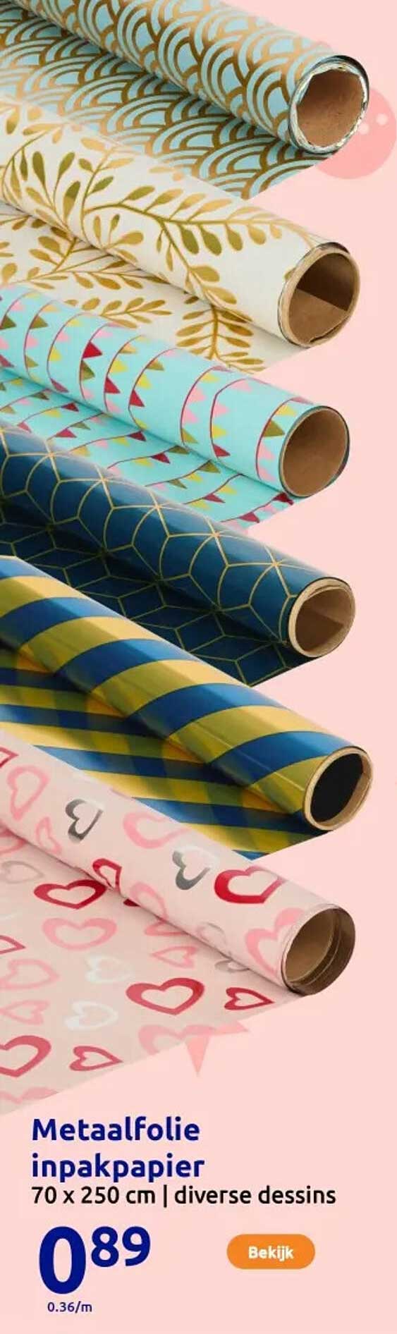 Metaalfolie inpakpapier 70 x 250 cm | diverse dessins